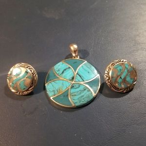 Turquoise necklace slide with matching post earrings